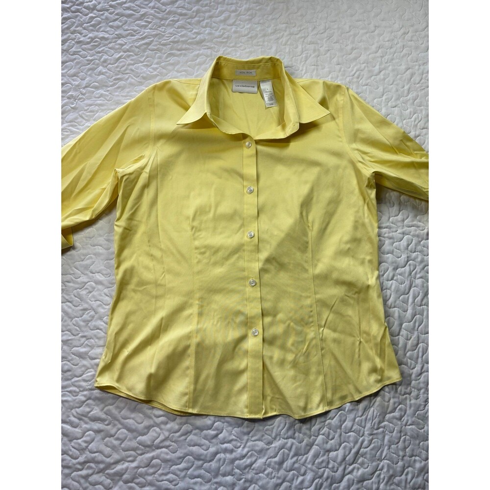 Liz Claiborne Non-Iron Yellow Button Down 100% Cotton Blouse size 8